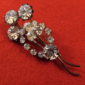 Vintage Floral Rhinestone Brooch Cottagecore Grandmacore Granny Chic